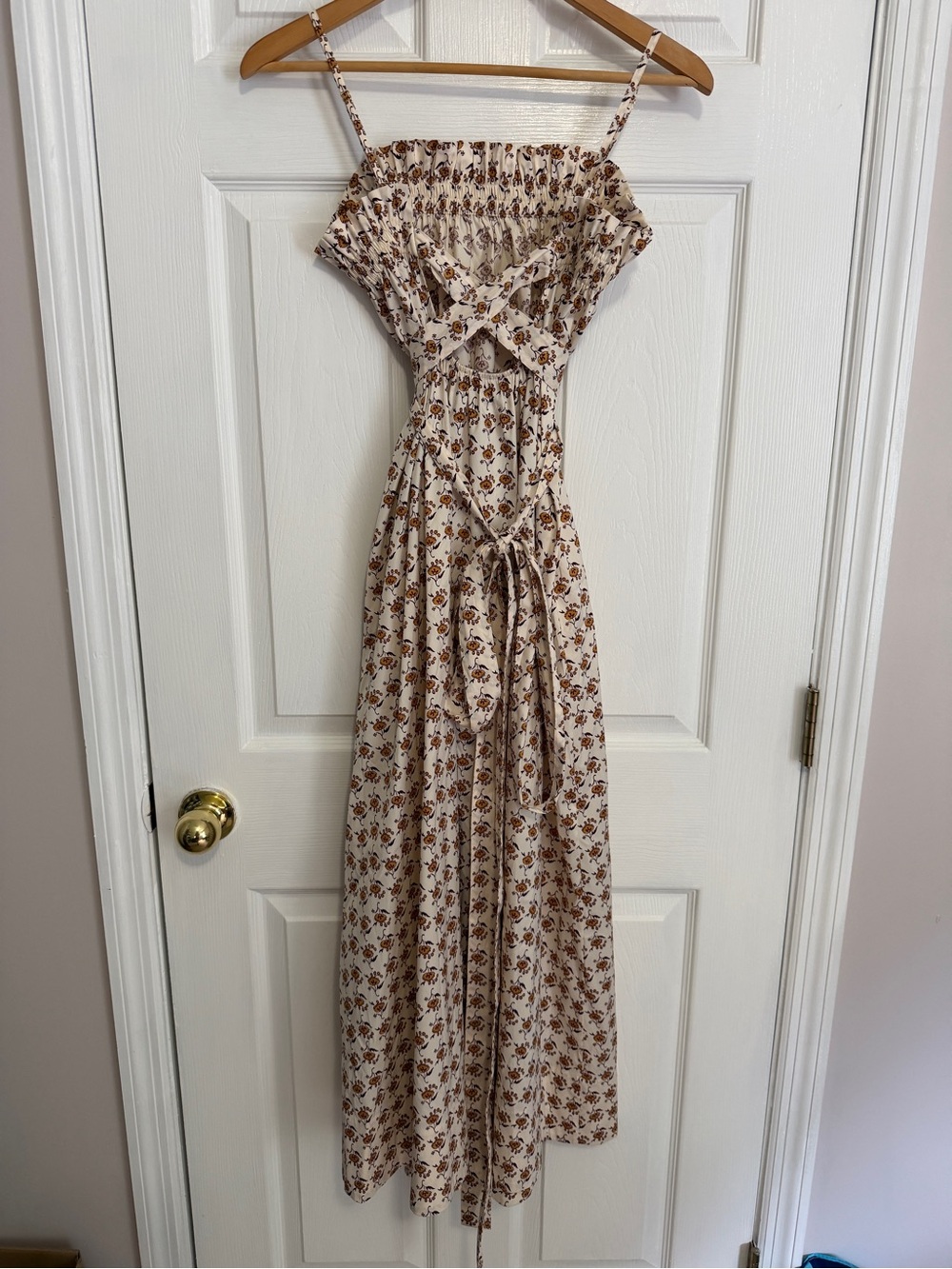 NWT. Tory Burch Cream and Brown Floral Midi Dress - Picture 5 of 13